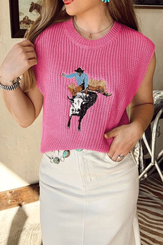 Graphic Round Neck Sweater Vest – Hot Pink for Shopify Collective (2 view)