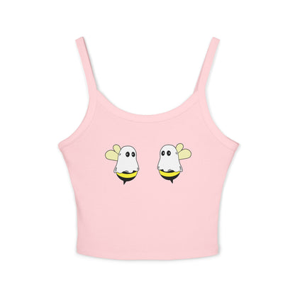 Pink crop top with ghost design on a white background