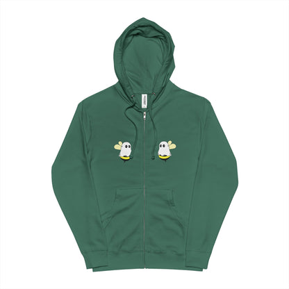 Green hoodie with cartoon duck designs on a white background