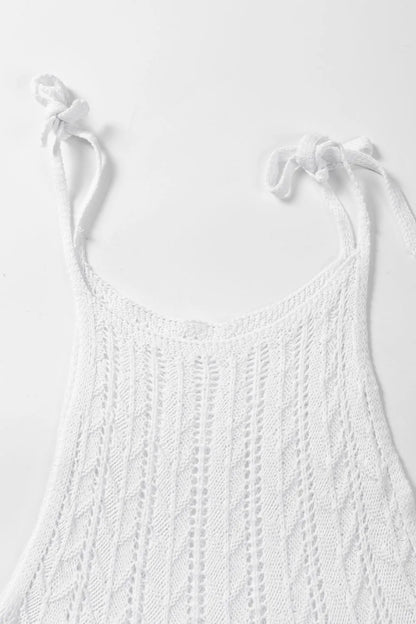 Tie Straps Wave Stripes Textured Eyelet Knitted Vest – White by Simply Love