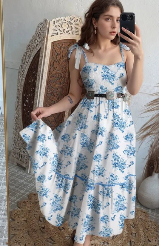 Printed Tie Shoulder Dress – Light Blue for Shopify Collective (2 view)