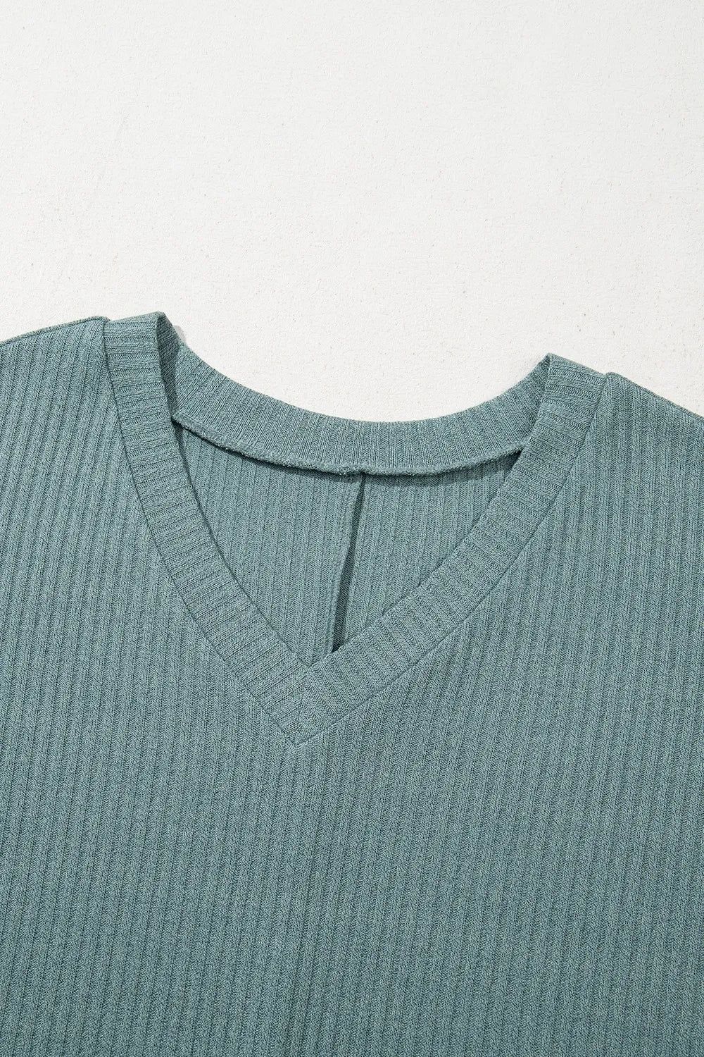 Oversized Ribbed Knit V Neck Dolman Short Sleeve Top – Air Force Blue by Simply Love