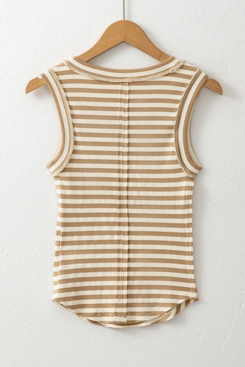 Stripe Exposed Seam Trim Round Neck Sleeveless Top – Khaki for Shopify Collective (7 view)