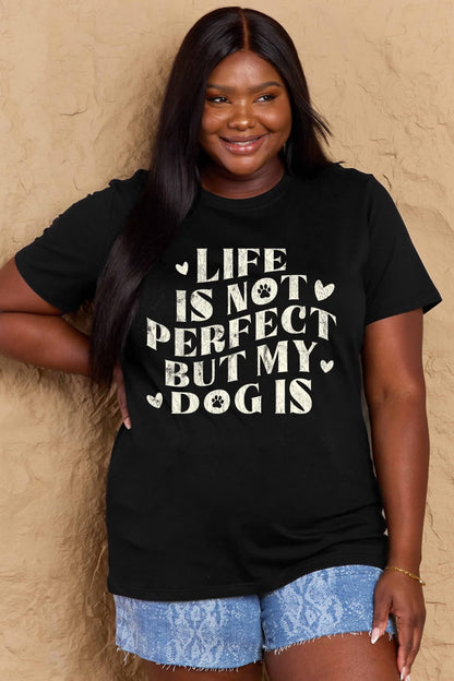 Simply Love Full Size Dog Slogan Graphic Cotton T-Shirt – Black by Simply Love