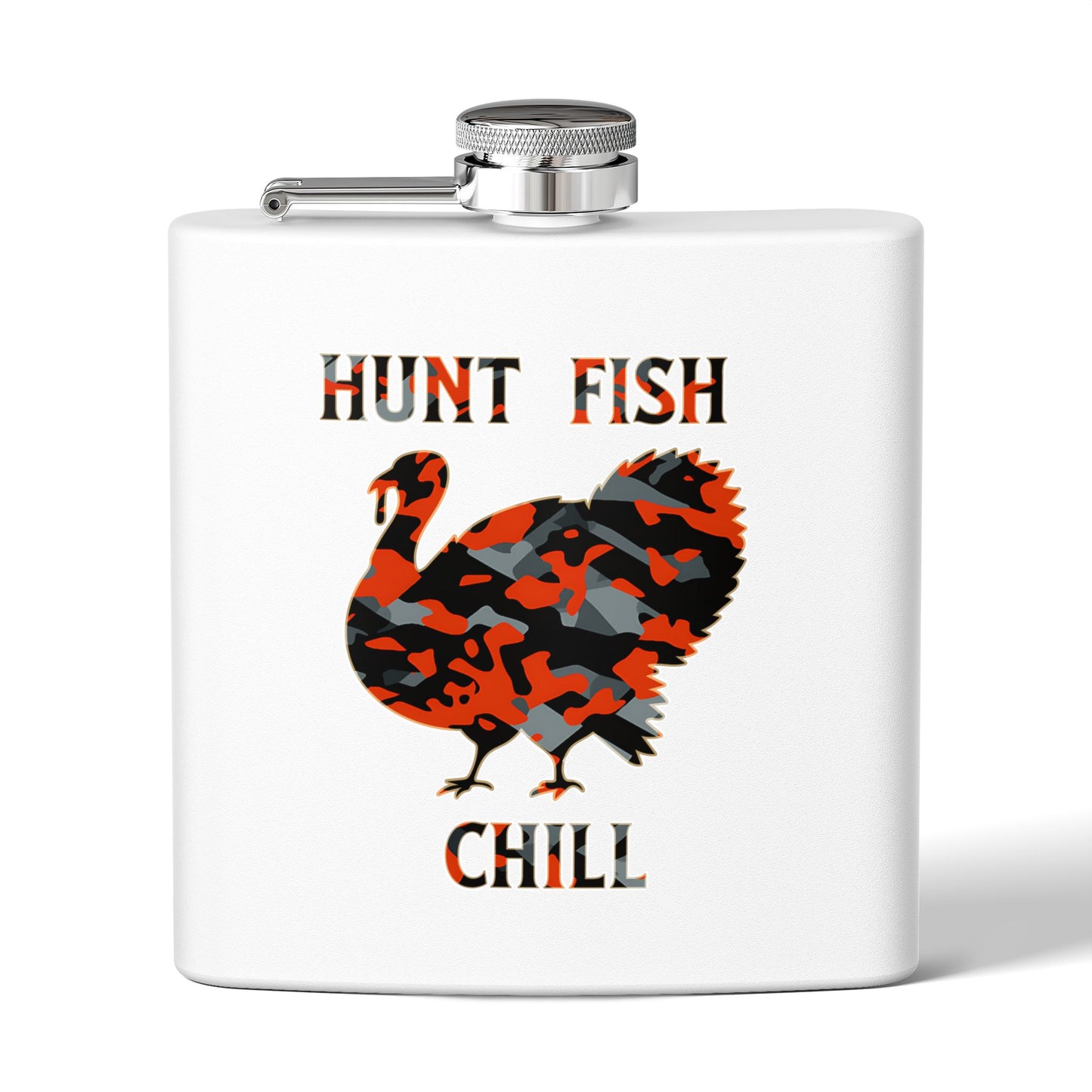 Hunting-Themed Stainless Steel Flask - "Hunt Fish Chill"
