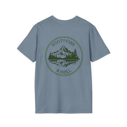 Hunt Fish & Chill T-Shirt – Premium Outdoors Badge Tee | Camping, Fishing, Hunting Apparel Printify