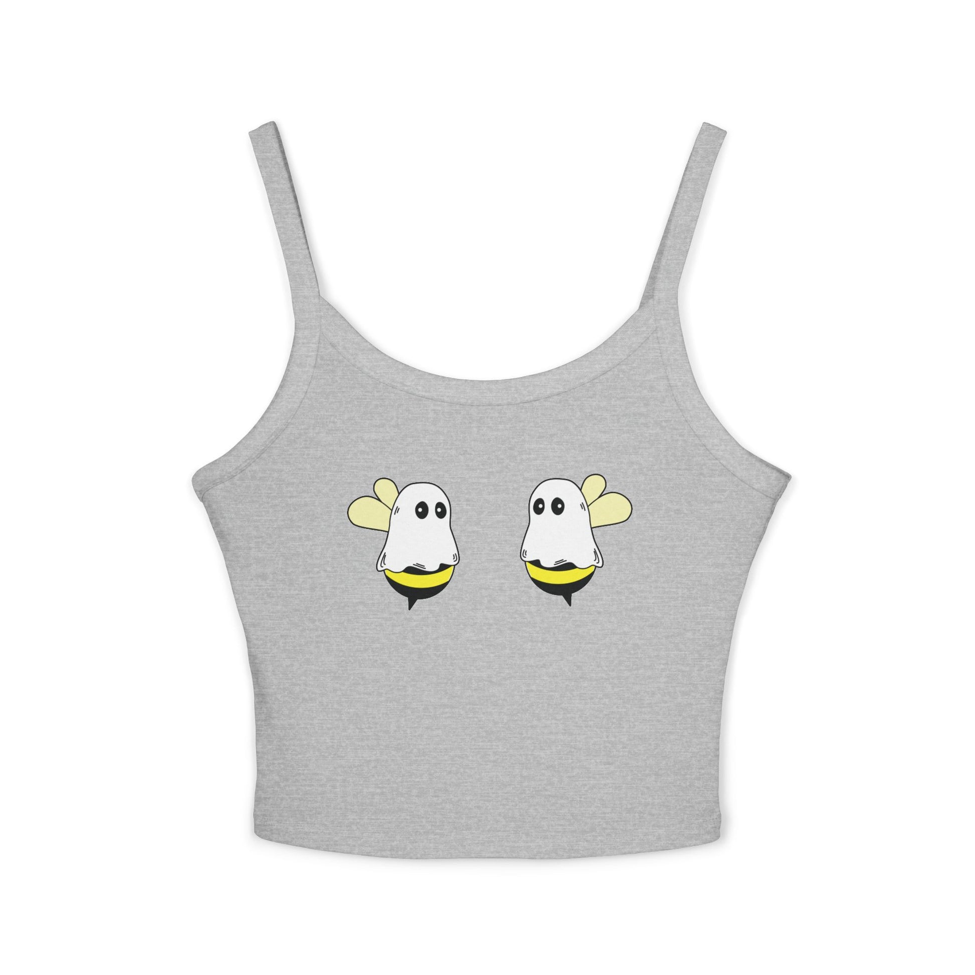 Gray tank top with ghost design on a white background