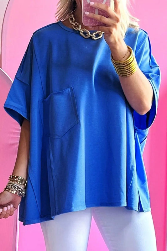 Patched Pocket Exposed Seam Oversize T-shirt – Royal Blue for Shopify Collective (1 view)