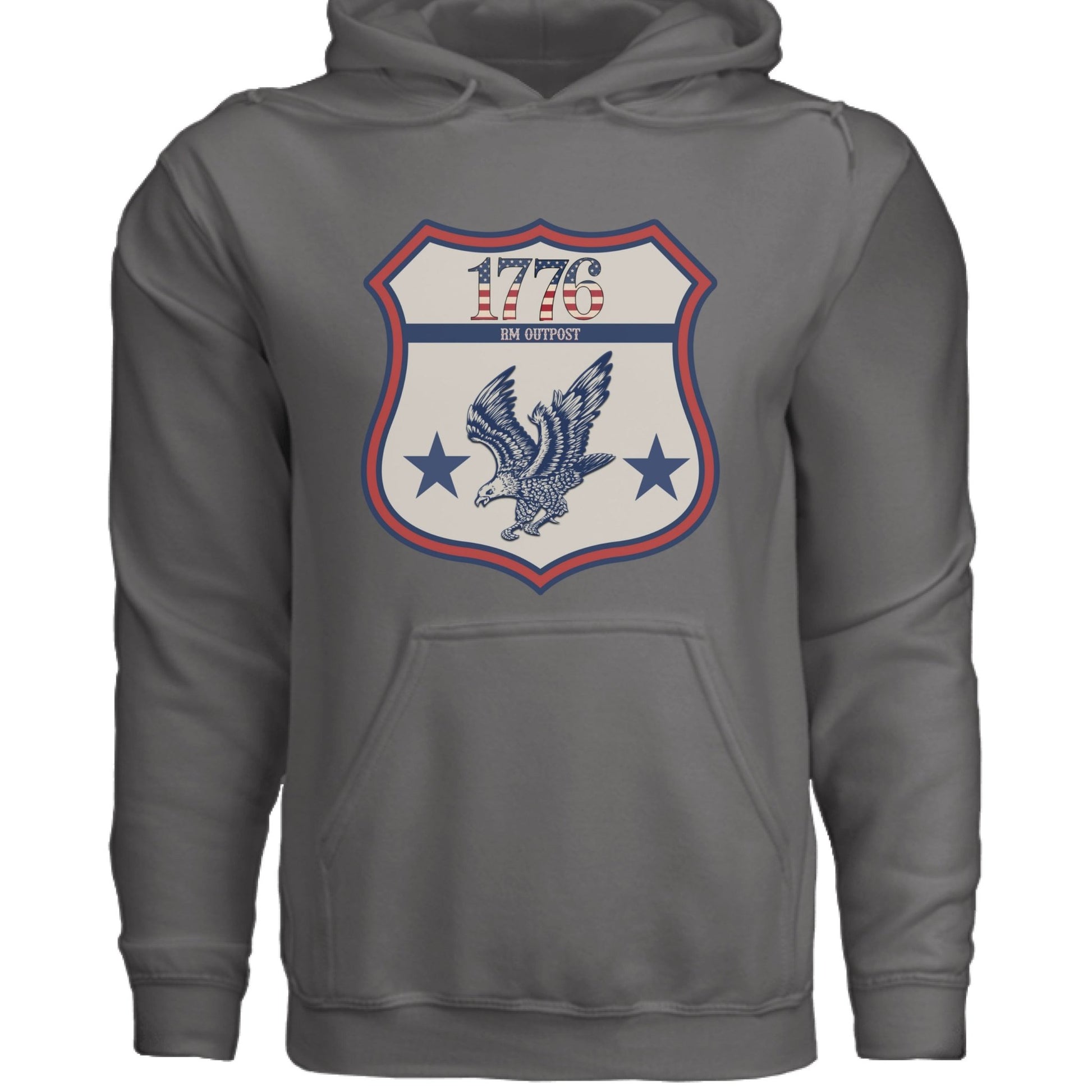 1776 Outpost – Vintage American Patriot Hoodie | Outdoor & Freedom Apparel – Charcoal Hoodie for 1776 (8 view)