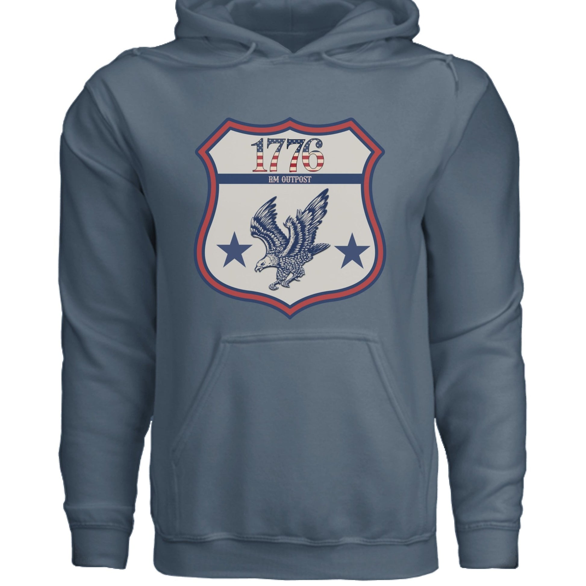 1776 Outpost – Vintage American Patriot Hoodie | Outdoor & Freedom Apparel – Indigo Blue Hoodie for 1776 (6 view)