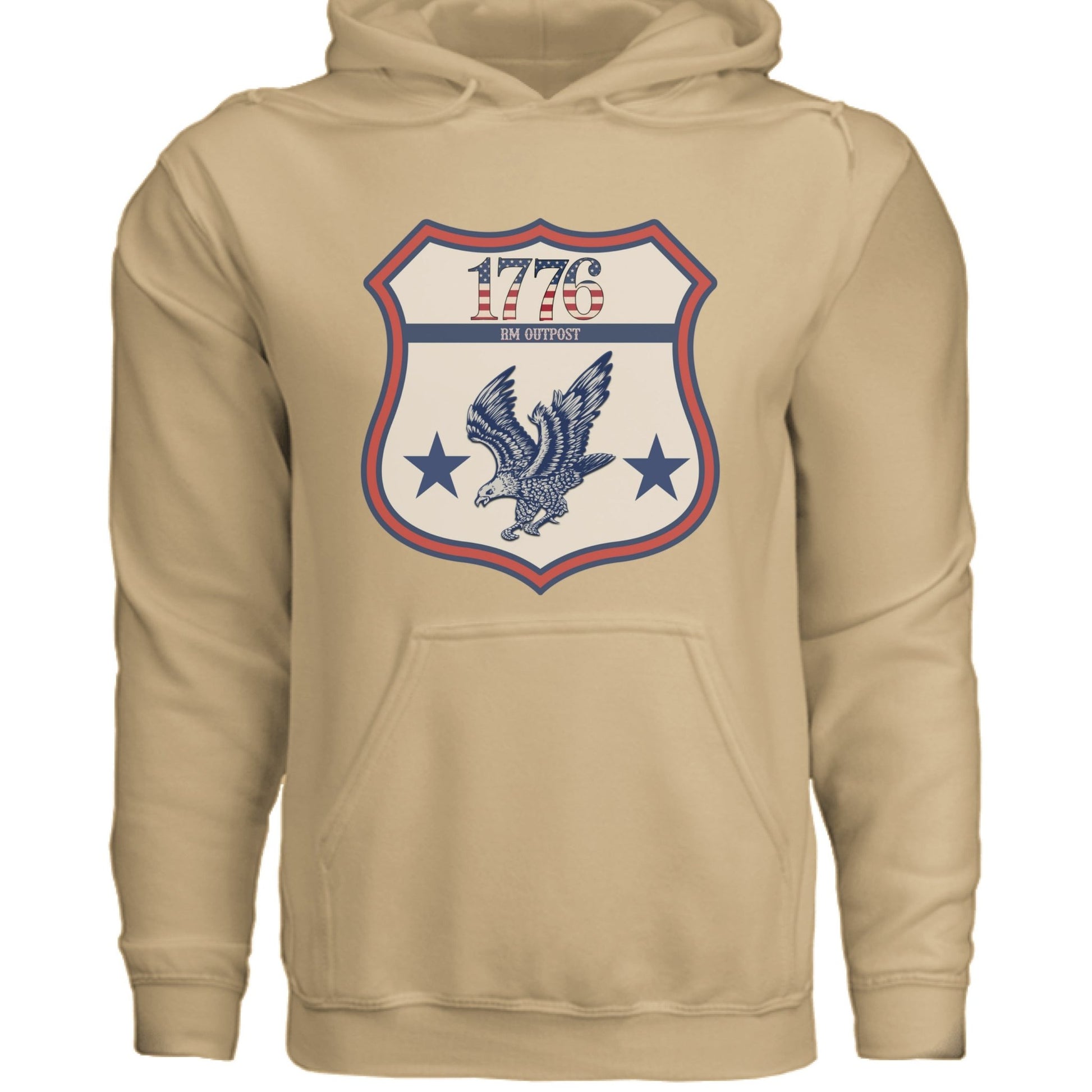 1776 Outpost – Vintage American Patriot Hoodie | Outdoor & Freedom Apparel – Khaki Hoodie for 1776 (18 view)