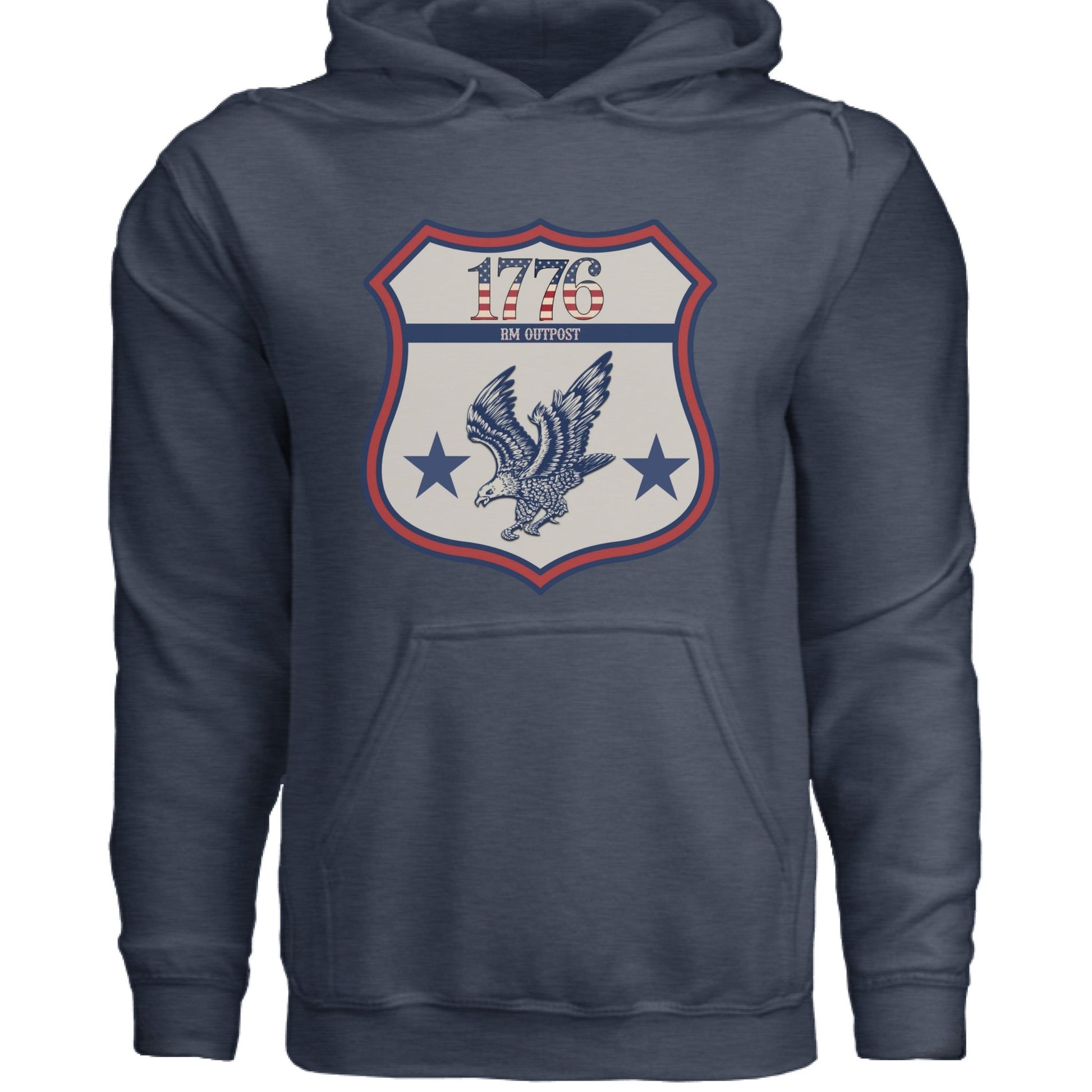 1776 Outpost – Vintage American Patriot Hoodie | Outdoor & Freedom Apparel – Heather Navy Hoodie for 1776 (20 view)