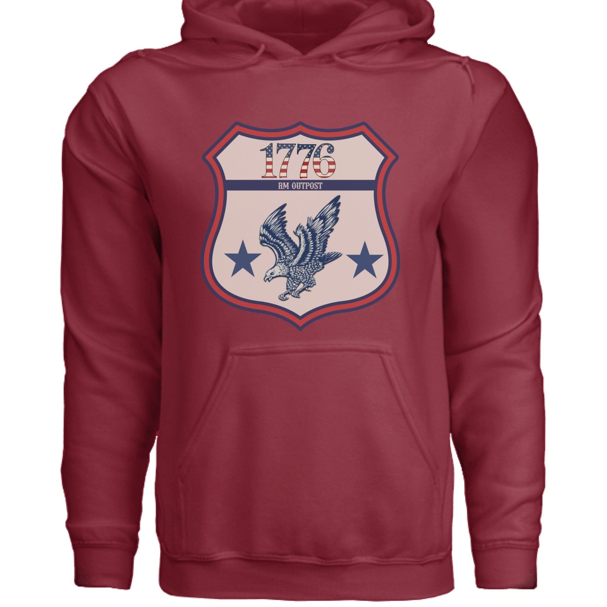 1776 Outpost – Vintage American Patriot Hoodie | Outdoor & Freedom Apparel – Antique Cherry Red Hoodie for 1776 (12 view)