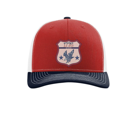 1776 Outpost – Vintage American Patriot Trucker Hat | Outdoor & Freedom Apparel – Red/ White/ Navy Hats for 1776 (2 view)