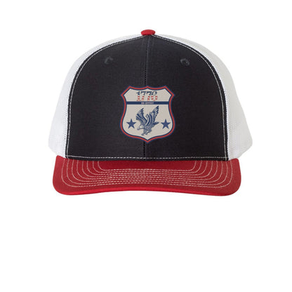 1776 Outpost – Vintage American Patriot Trucker Hat | Outdoor & Freedom Apparel – Navy/ White/ Red Hats for 1776 (4 view)