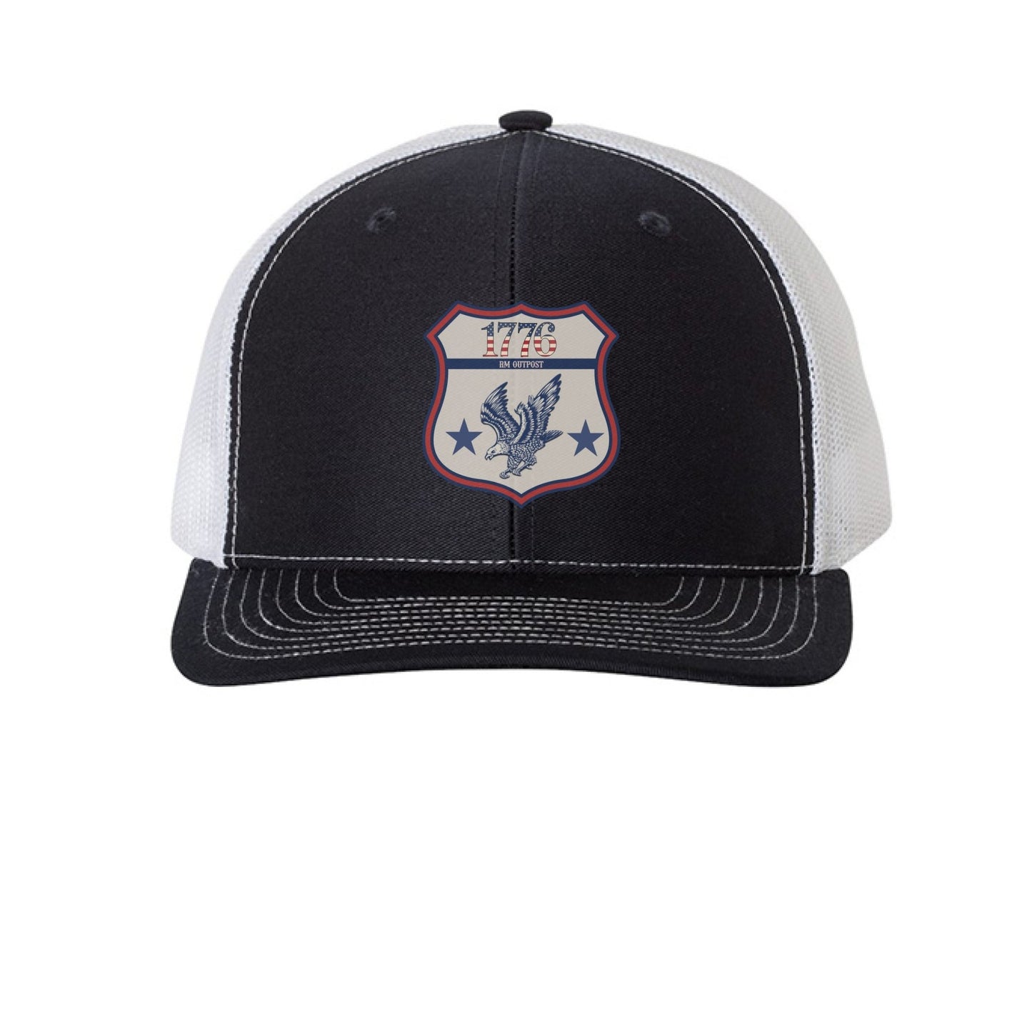 1776 Outpost – Vintage American Patriot Trucker Hat | Outdoor & Freedom Apparel – Navy/ White Hats for 1776 (6 view)