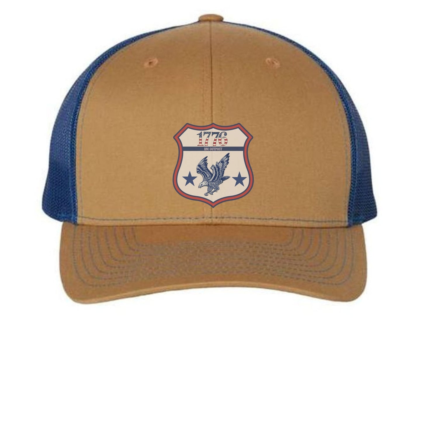 1776 Outpost – Vintage American Patriot Trucker Hat | Outdoor & Freedom Apparel – Biscuit/ True Blue Hats for 1776 (12 view)