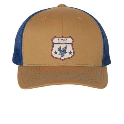 1776 Outpost – Vintage American Patriot Trucker Hat | Outdoor & Freedom Apparel – Biscuit/ True Blue Hats for 1776 (12 view)
