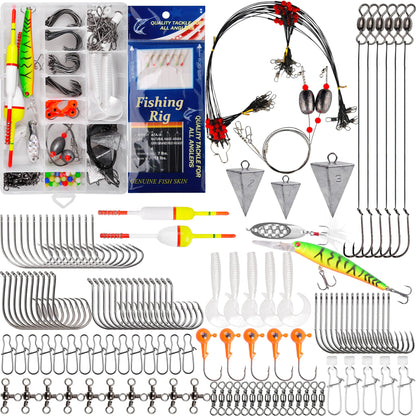180pcs Saltwater Fishing Tackle Kit – Surf & Pier Rig Set with Hooks, Lures, Sinkers & Bobbers | Saltwater