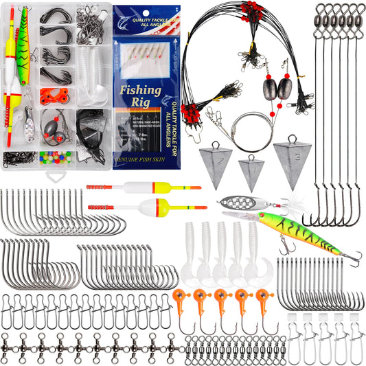 180pcs Saltwater Fishing Tackle Kit – Surf & Pier Rig Set with Hooks, Lures, Sinkers & Bobbers | Saltwater