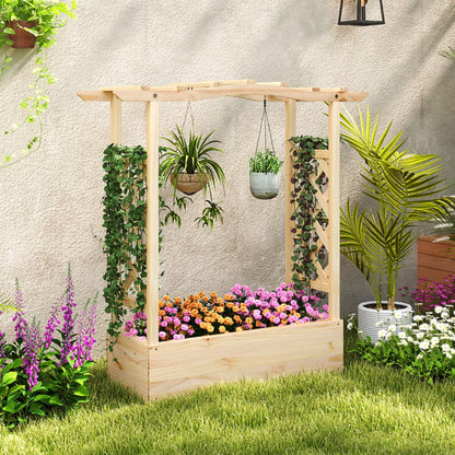 Wooden Raised Garden Bed with Trellis & Roof – Elevated Planter Box for Climbing Plants | Outdoor Garden Decor