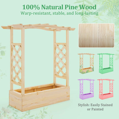 Wooden Raised Garden Bed with Trellis & Roof – Elevated Planter Box for Climbing Plants | Outdoor Garden Decor