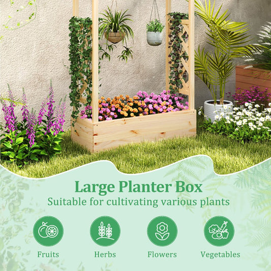 Wooden Raised Garden Bed with Trellis & Roof – Elevated Planter Box for Climbing Plants | Outdoor Garden Decor