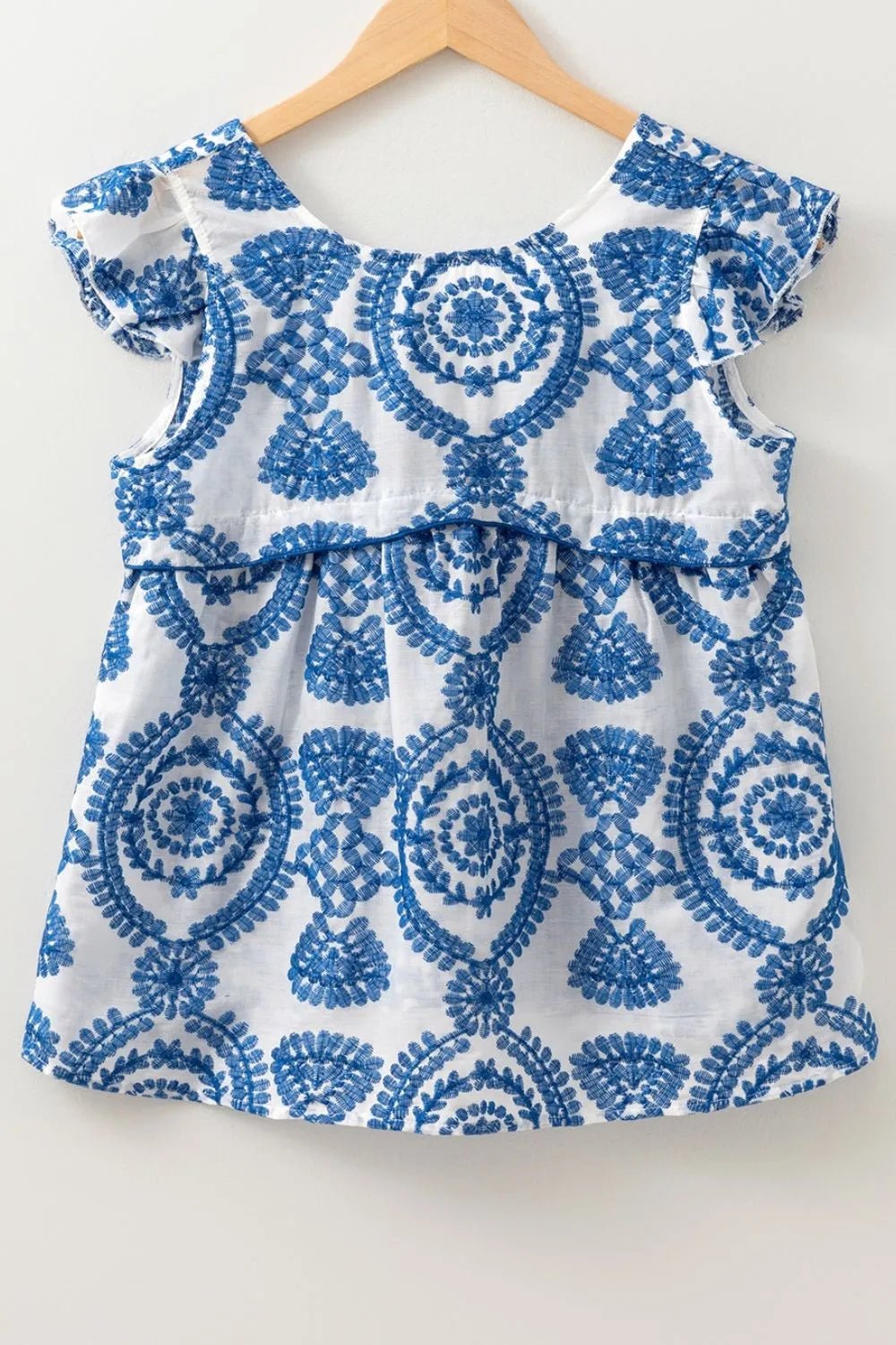 Boho Print Ruffled Cap Sleeve Crew Neck Blouse – Dusty Blue for Shopify Collective (3 view)