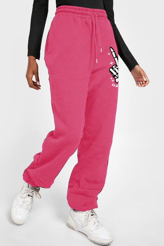 Simply Love Full Size Drawstring DAY YOU DESERVE Graphic Long Sweatpants – Deep Rose Bottoms for Shopify Collective (2 view)