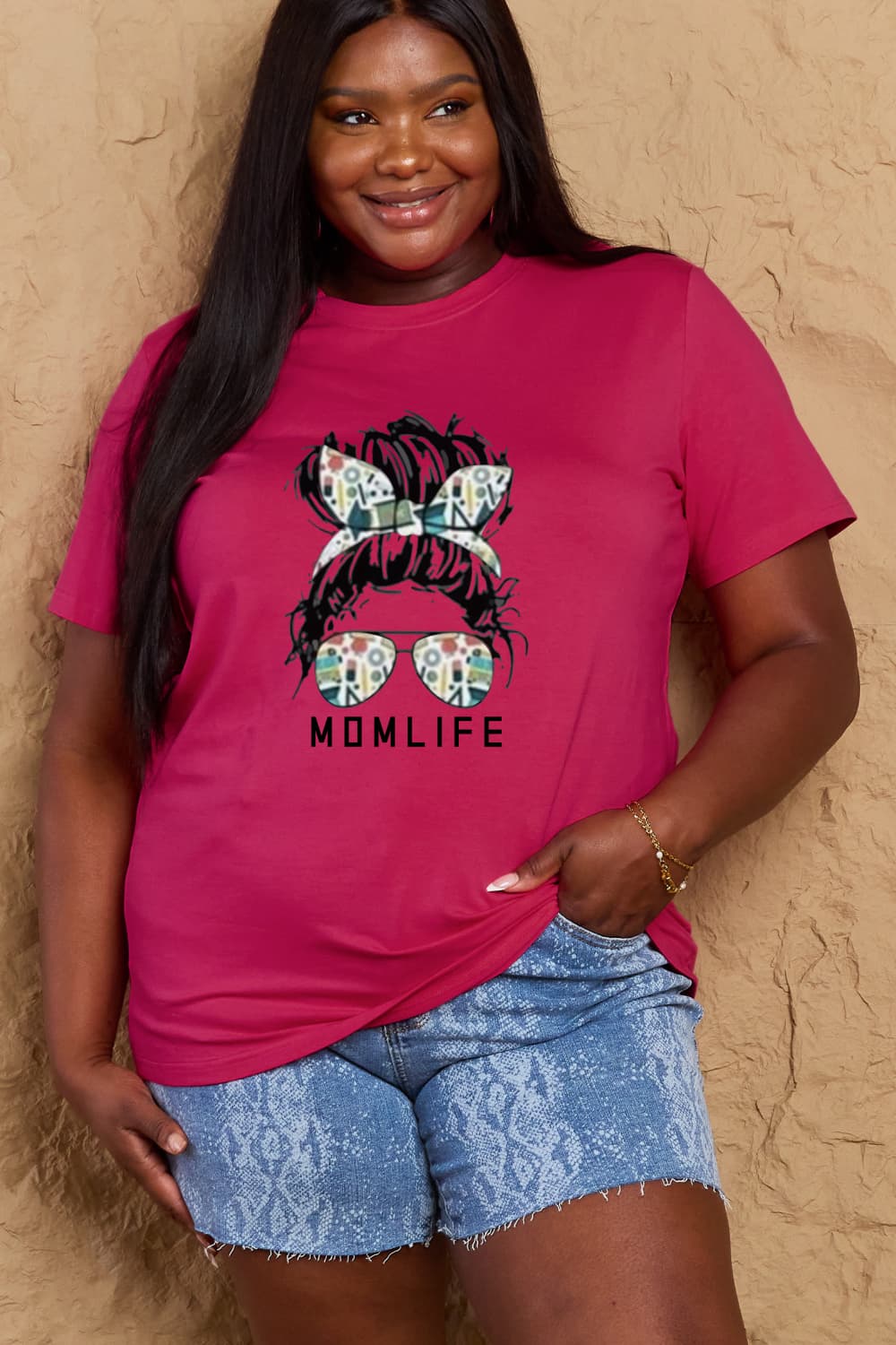 Simply Love Full Size MOM LIFE Graphic Cotton Tee – Deep Rose by Simply Love