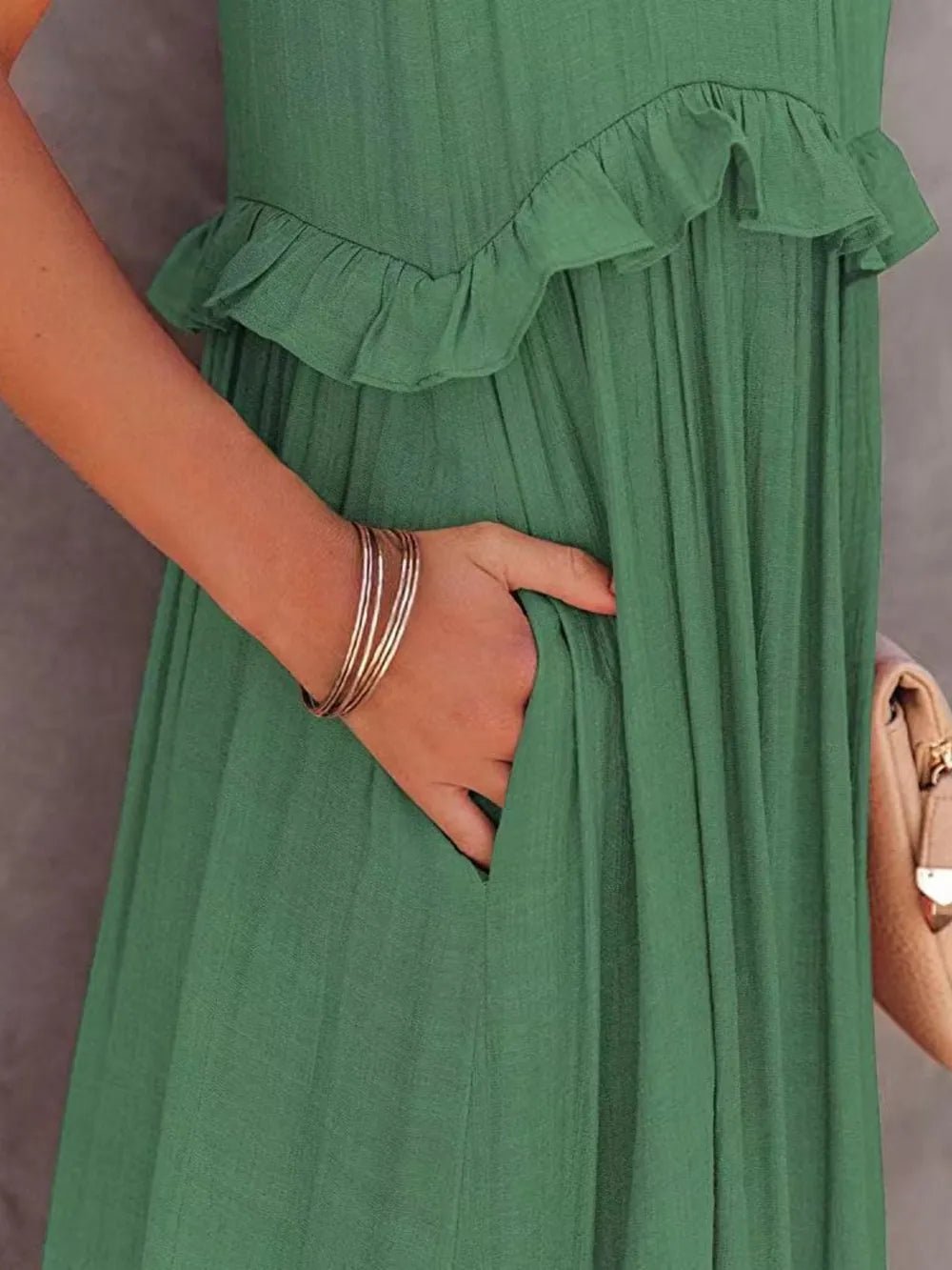 Ruffled Sleeveless Tiered Maxi Dress with Pockets – Dark Green for Shopify Collective (19 view)