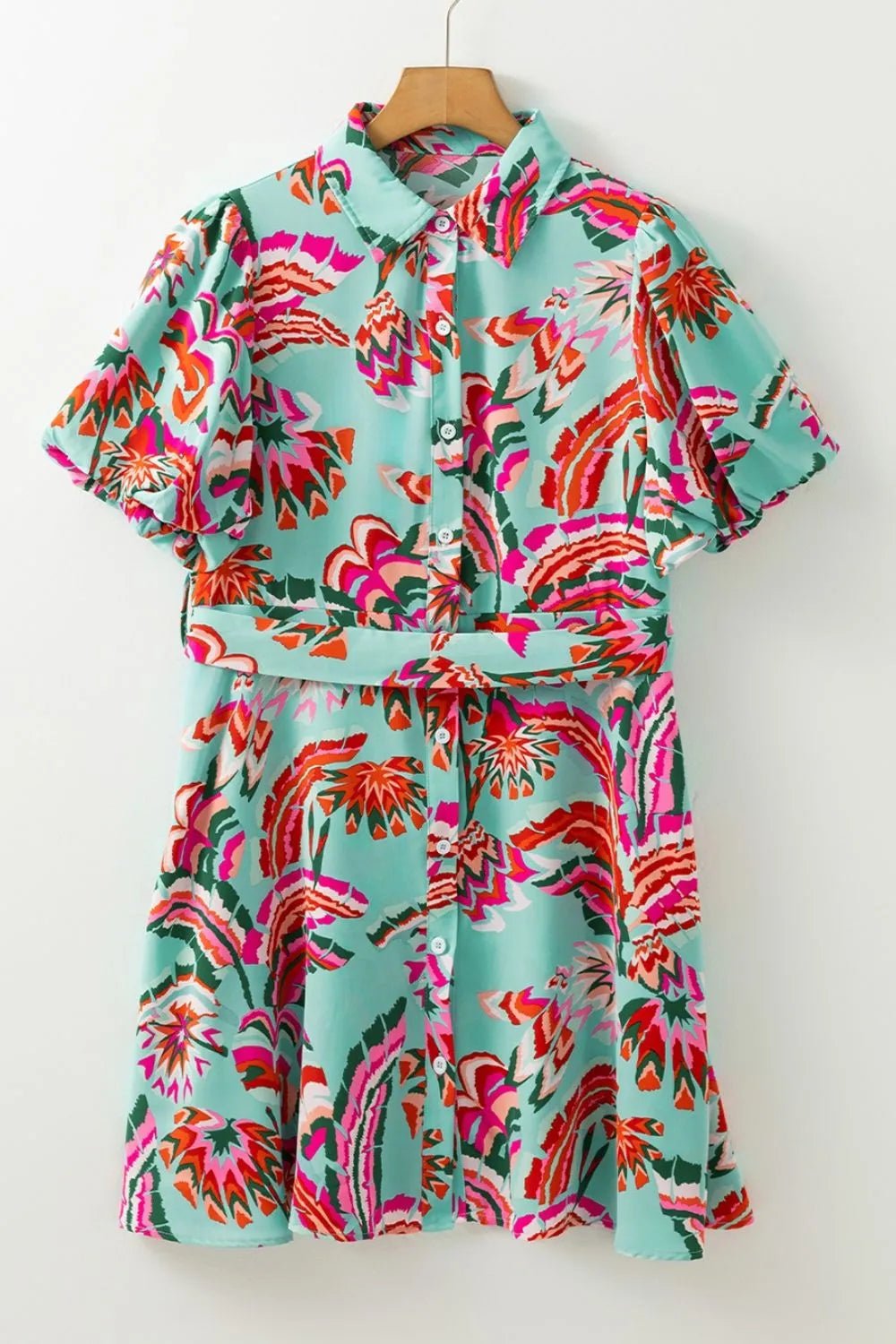 Abstract Print Lace - Up High Waist Buttoned Mini Dress – Floral for Shopify Collective (5 view)
