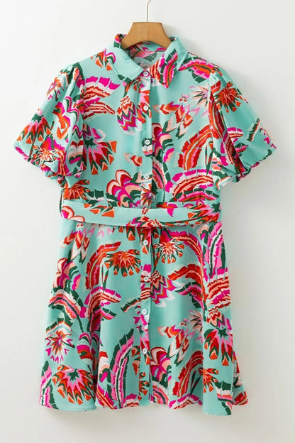 Abstract Print Lace - Up High Waist Buttoned Mini Dress – Floral for Shopify Collective (5 view)