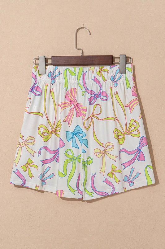Cheerful Bow Print Elastic Pull On Casual Shorts – Floral by Simply Love