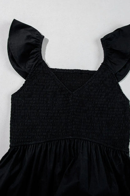 V Neck Ruffled Cap Sleeve Smocked Maxi Dress – Black for Shopify Collective (4 view)
