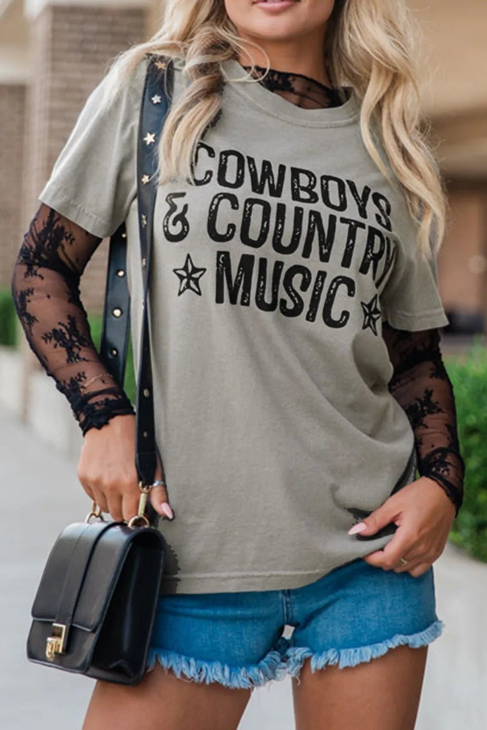 Letter Graphic Round Neck Short Sleeve T-Shirt – Gray Women's Top for Shopify Collective (3 view)