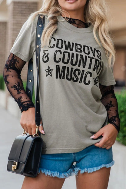 Letter Graphic Round Neck Short Sleeve T-Shirt – Gray Women's Top for Shopify Collective (3 view)
