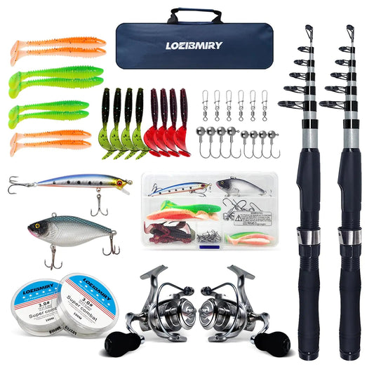 2 - Pack Fishing Rod & Reel Combo – Complete Telescopic Travel Kit | Freshwater & Saltwater – Silver Fishing Gear for 2 pack fishing rods (2 view)