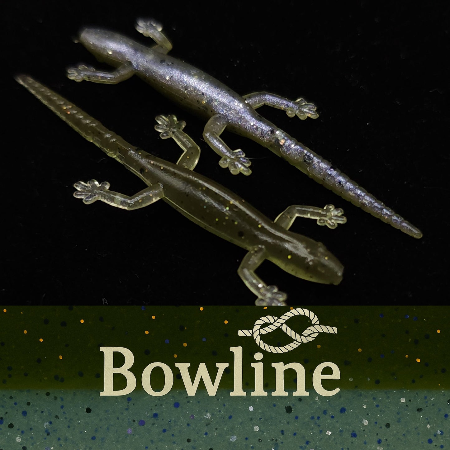 Two transparent lizards on a dark background with 'Bowline' branding.