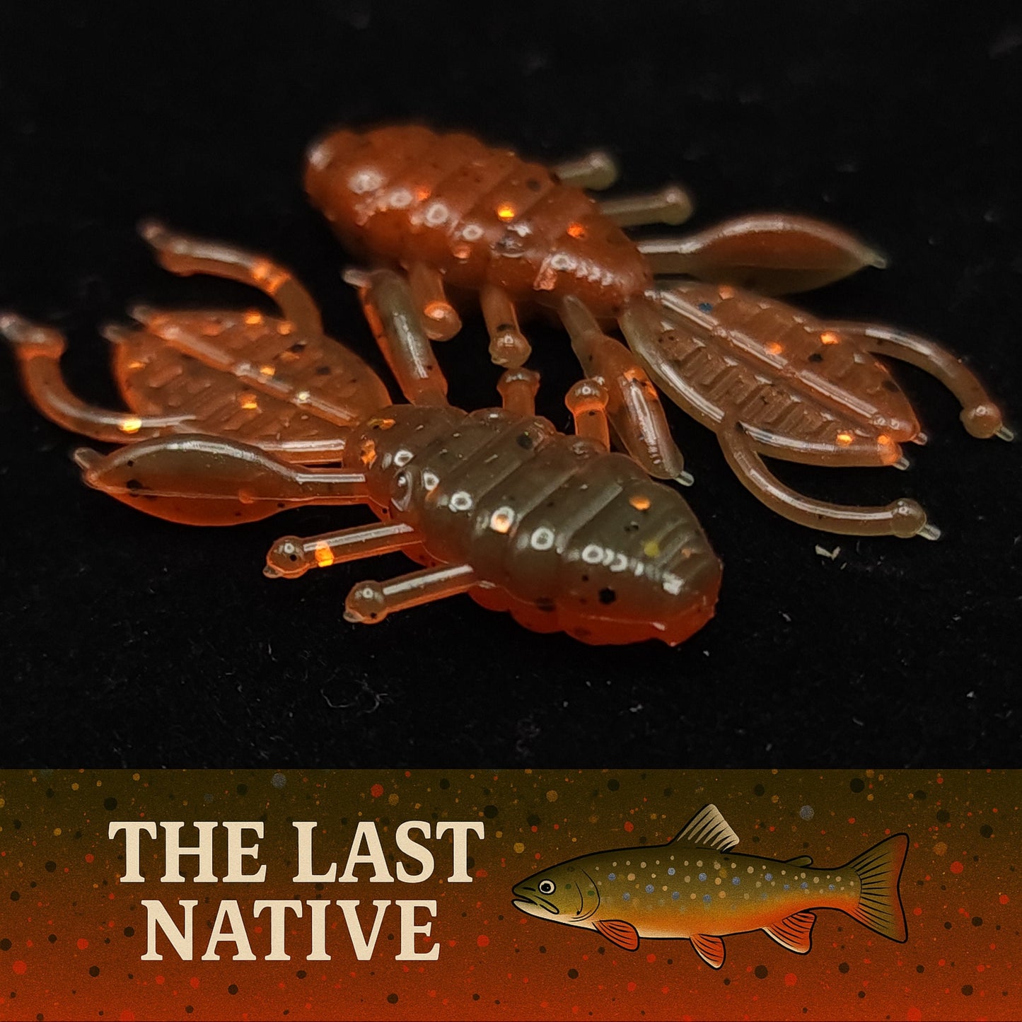 Two orange and brown fishing lures on a dark background with 'The Last Native' branding.