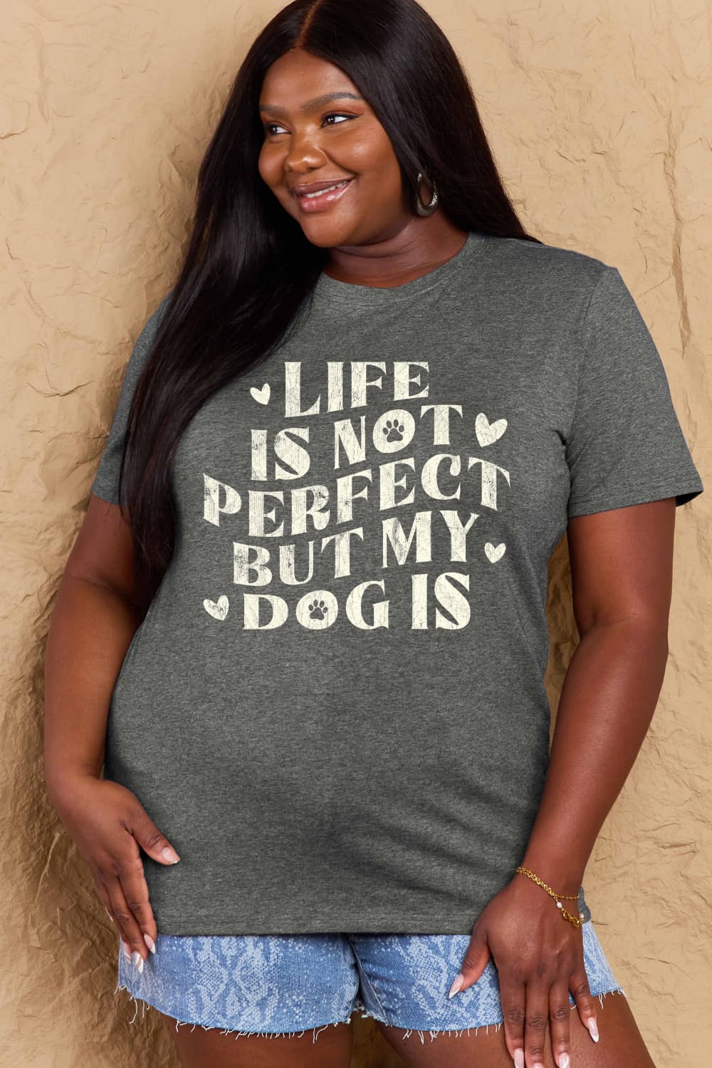 Simply Love Full Size Dog Slogan Graphic Cotton T-Shirt – Charcoal by Simply Love