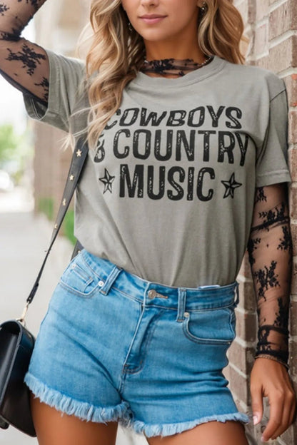 Letter Graphic Round Neck Short Sleeve T-Shirt – Gray Women's Top for Shopify Collective (1 view)