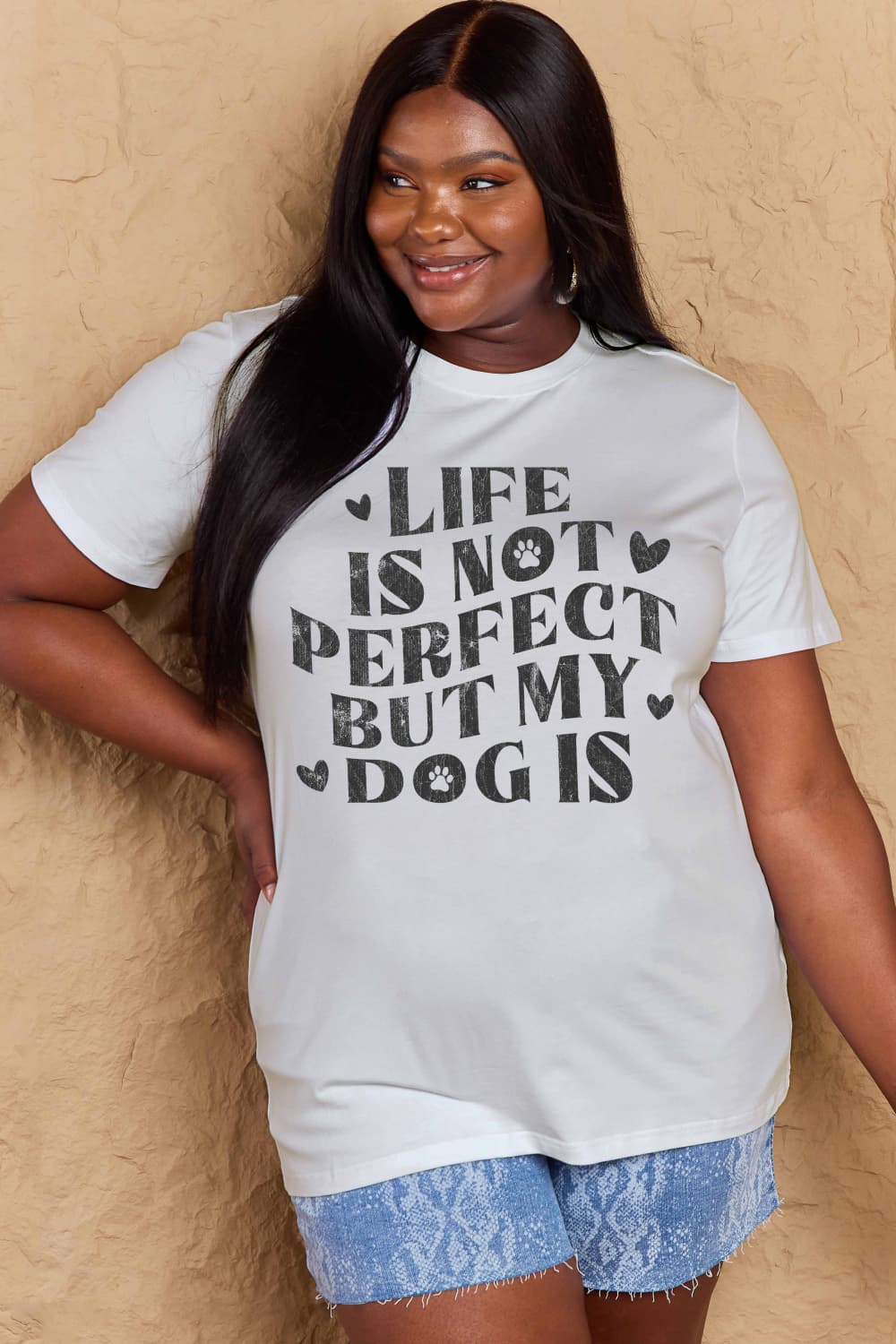 Simply Love Full Size Dog Slogan Graphic Cotton T-Shirt – Deep Rose by Simply Love