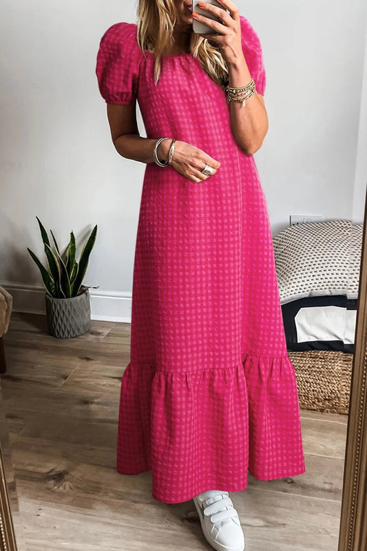 SYNZ Gingham Check Bubble Sleeve Ruffled Maxi Dress – Strawberry for Shopify Collective (1 view)