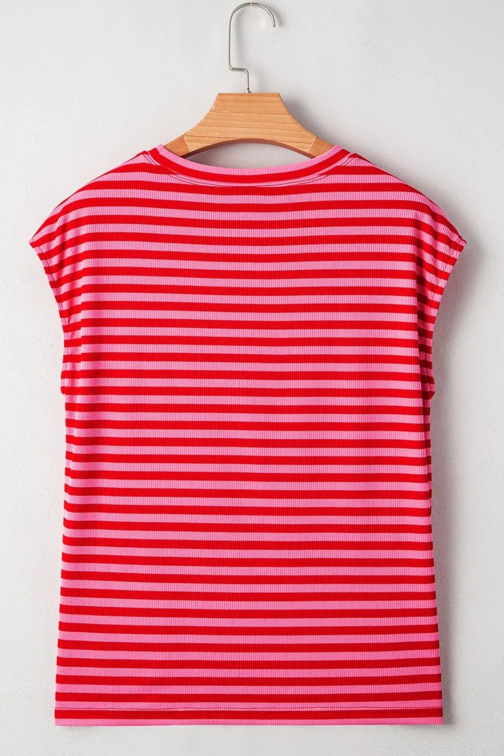 Stripe Ribbed Cap Sleeve Round Neck T Shirt – Strawberry for Shopify Collective (8 view)