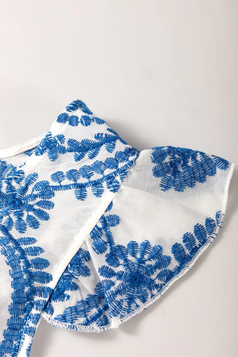 Boho Print Ruffled Cap Sleeve Crew Neck Blouse – Dusty Blue for Shopify Collective (6 view)