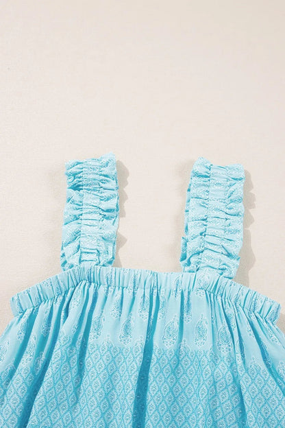 Printed Ruffled Wide Straps Tank – Pastel Blue by Simply Love