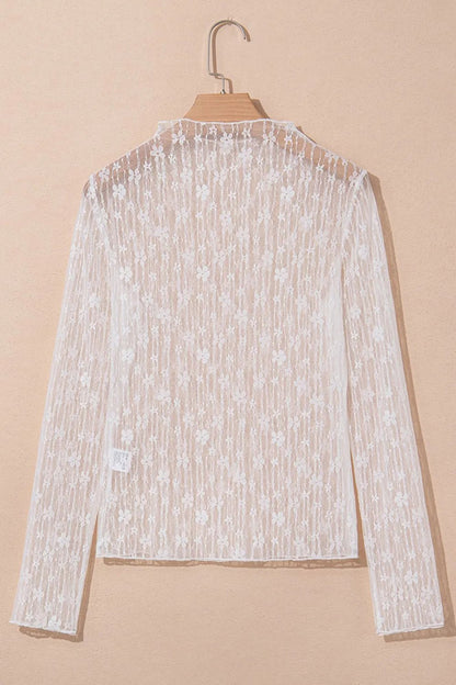 Sheer Floral Lace Long Sleeve Slim Fit Top – White for Shopify Collective (9 view)