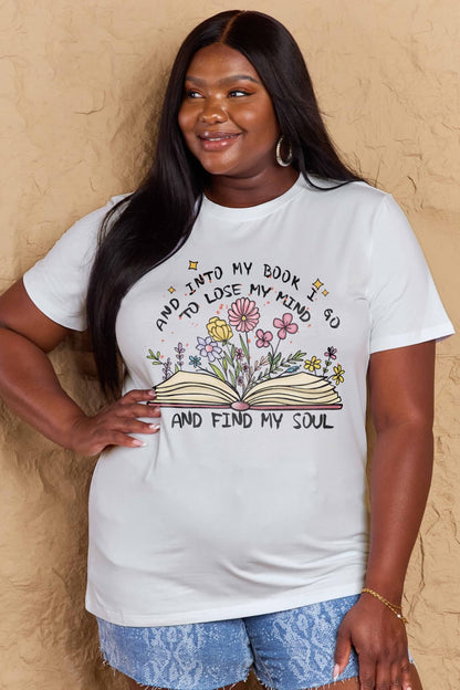 Simply Love Full Size Book & Flower Graphic Cotton Tee – Bleach by Simply Love