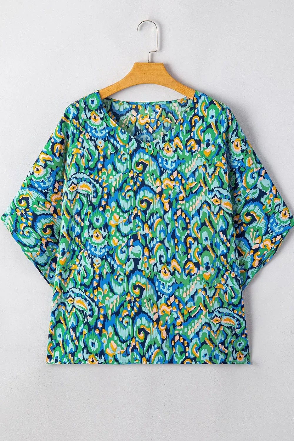 Abstract Print V Neck Half Sleeve Loose Fit Blouse – Turquoise for Shopify Collective (4 view)